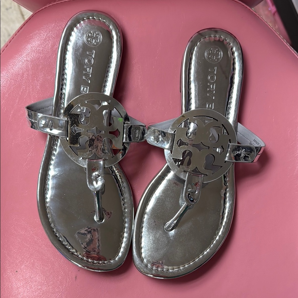 Tory Burch Metallic Silver Sandals